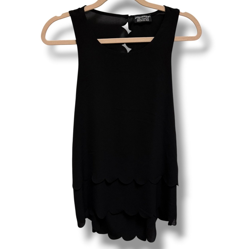 Papermoon Stitch Fix Black‎ Scalloped Layered Open Back Tank Top Womens Small